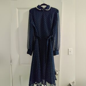 Vintage navy blue dress white polkadots